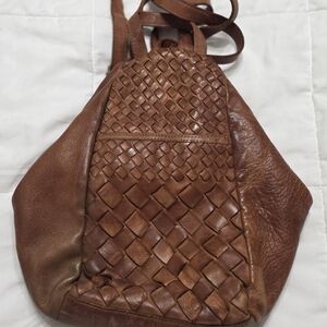 Woven Leather Brown Backpack for Women